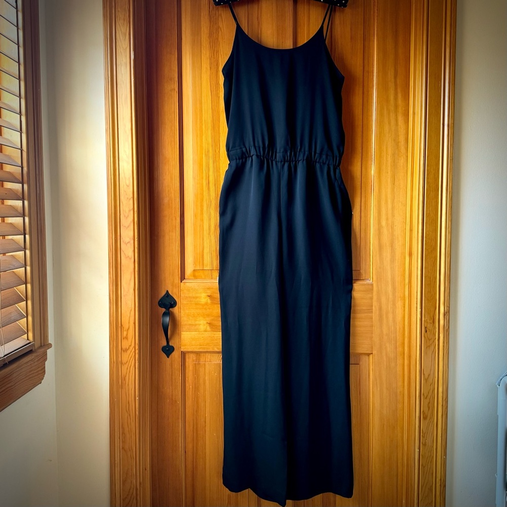 Loft Black Wide leg Jumpsuit with Spaghetti Straps and elastic waist
